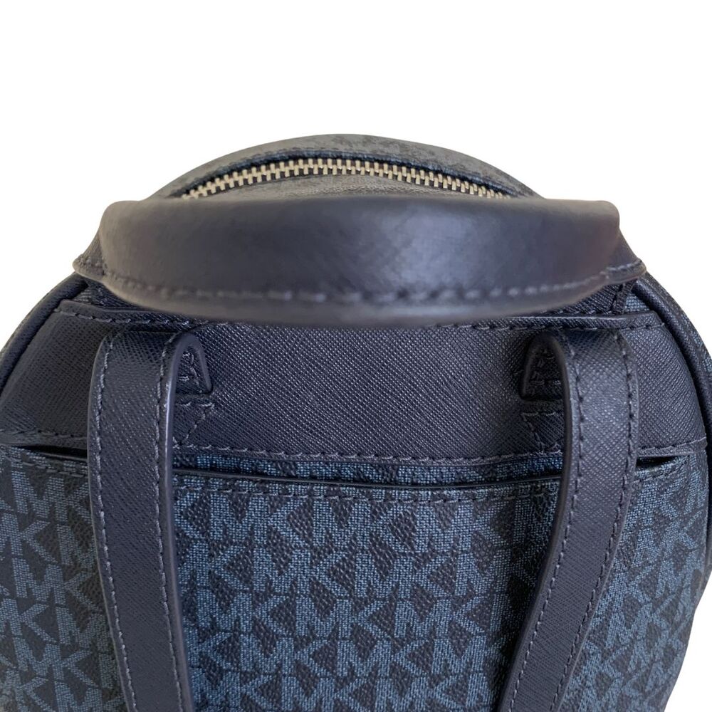 Michael Kors Abbey MK Logo Floral Appliqué Backpack Navy Blue Studded Leather Me - Picture 7 of 11